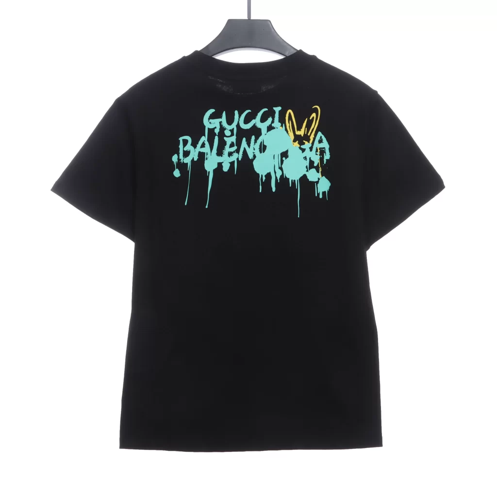 Green and yellow logo fluid graffiti print short sleeve