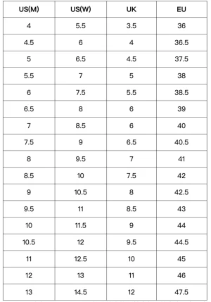 Nike Size Chart